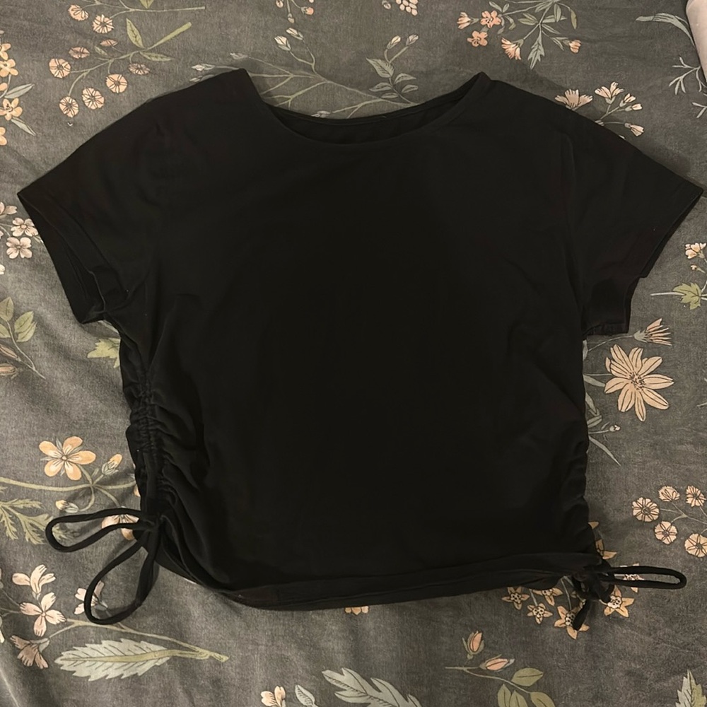 Black crop top with adjustable drawstring sides